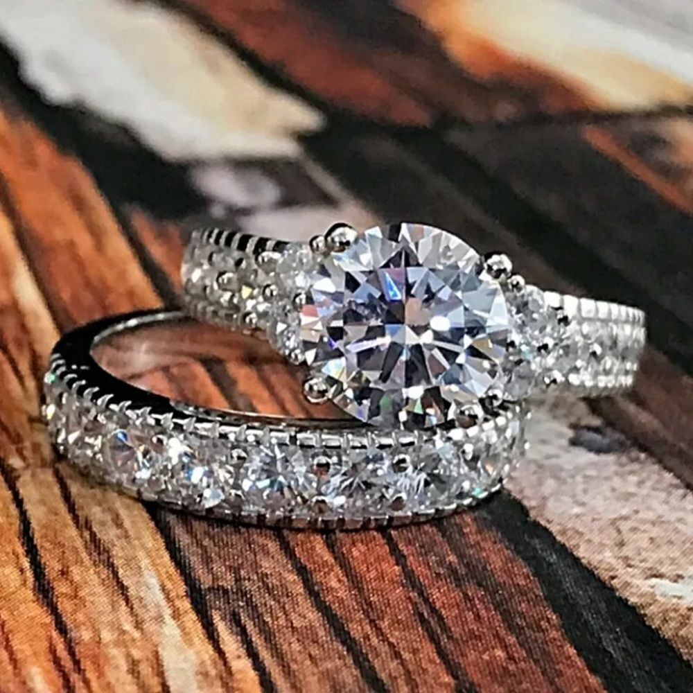 Estate inspired 925 w White Sapphire 2pc ring set